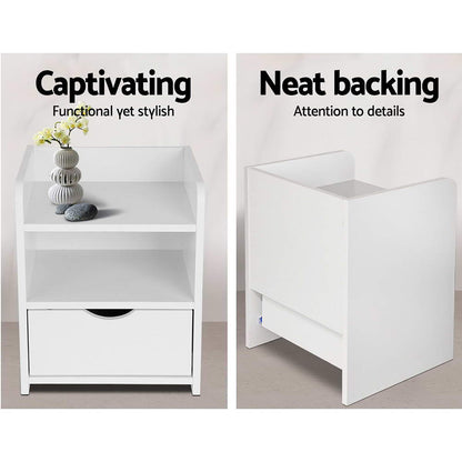 Artiss 2X Bedside Table 1 Drawer with Shelf - FARA White-Furniture &gt; Bedroom &gt; Bedside Tables-PEROZ Accessories