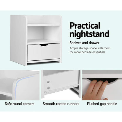 Artiss 2X Bedside Table 1 Drawer with Shelf - FARA White-Furniture &gt; Bedroom &gt; Bedside Tables-PEROZ Accessories