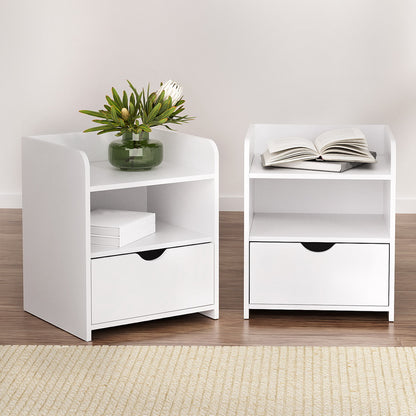 Artiss 2X Bedside Table 1 Drawer with Shelf - FARA White-Furniture &gt; Bedroom &gt; Bedside Tables-PEROZ Accessories