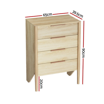 Artiss 4 Chest of Drawers Tallboy - INEZ Pine-Furniture &gt; Bedroom-PEROZ Accessories