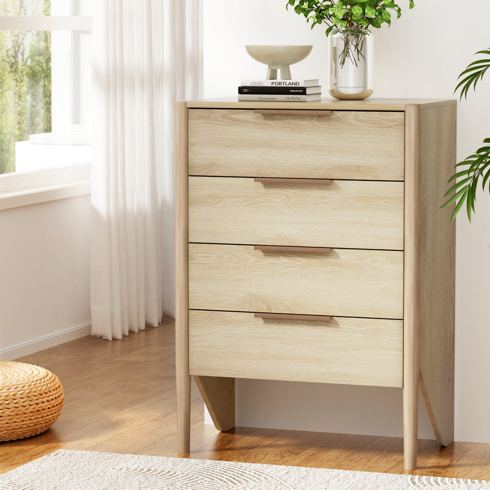 Artiss 4 Chest of Drawers Tallboy - INEZ Pine-Furniture &gt; Bedroom-PEROZ Accessories
