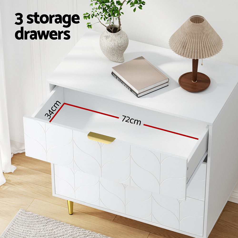 Artiss 3 Chest of Drawers Lowboy Cabinet White-Furniture &gt; Bedroom &gt; Dressers-PEROZ Accessories