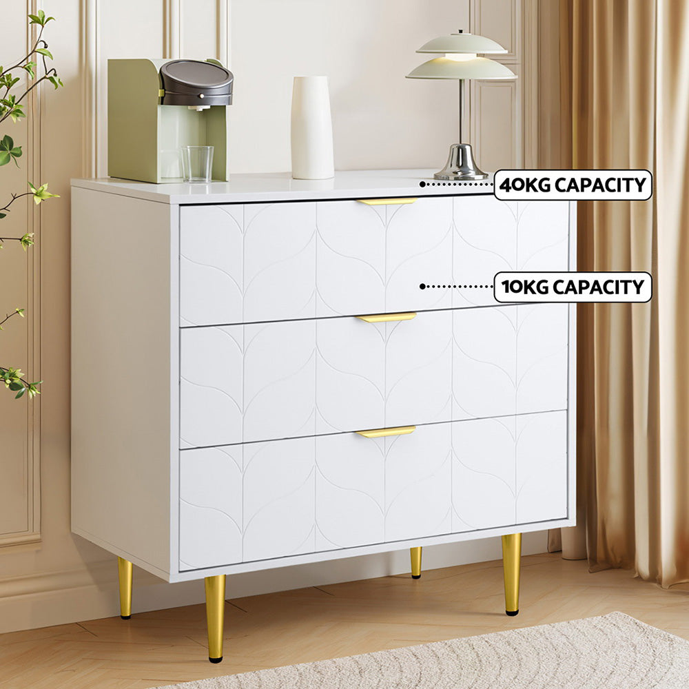 Artiss 3 Chest of Drawers Lowboy Cabinet White-Furniture &gt; Bedroom &gt; Dressers-PEROZ Accessories