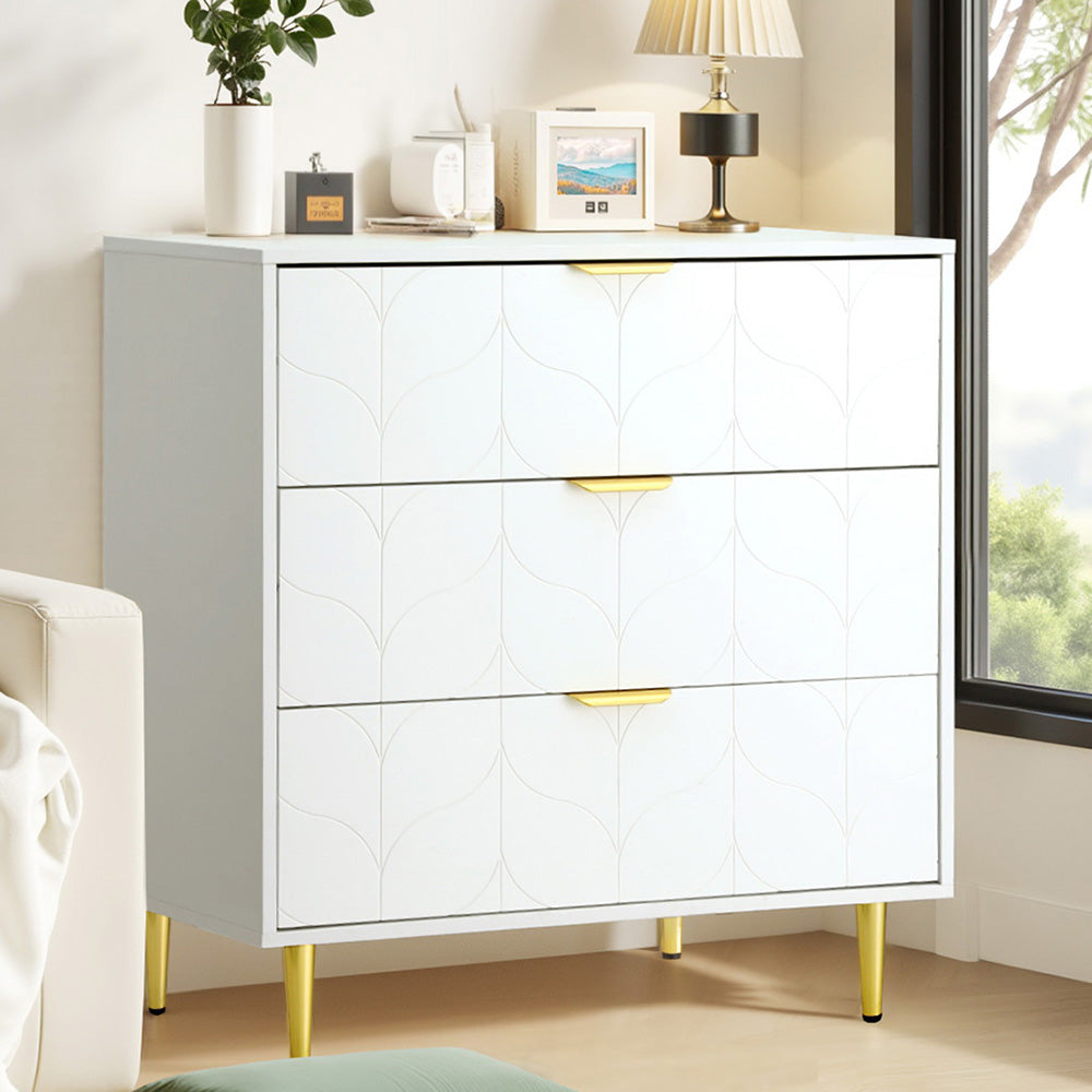 Artiss 3 Chest of Drawers Lowboy Cabinet White-Furniture &gt; Bedroom &gt; Dressers-PEROZ Accessories