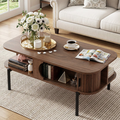 Artiss Coffee Table Living Room Center Table Shelf Cabinet Walnut-Furniture > Living Room > Coffee Tables-PEROZ Accessories