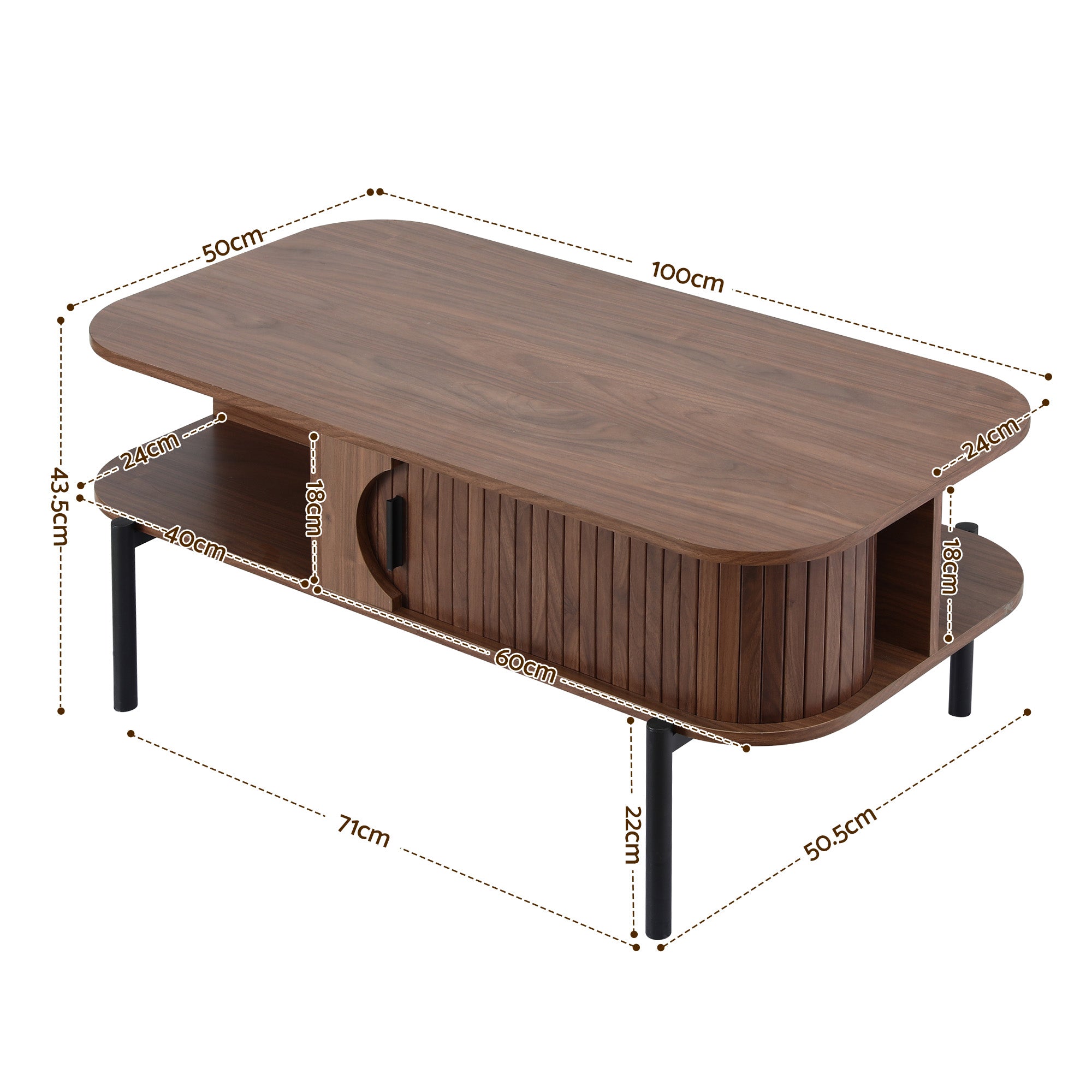 Artiss Coffee Table Living Room Center Table Shelf Cabinet Walnut-Furniture > Living Room > Coffee Tables-PEROZ Accessories