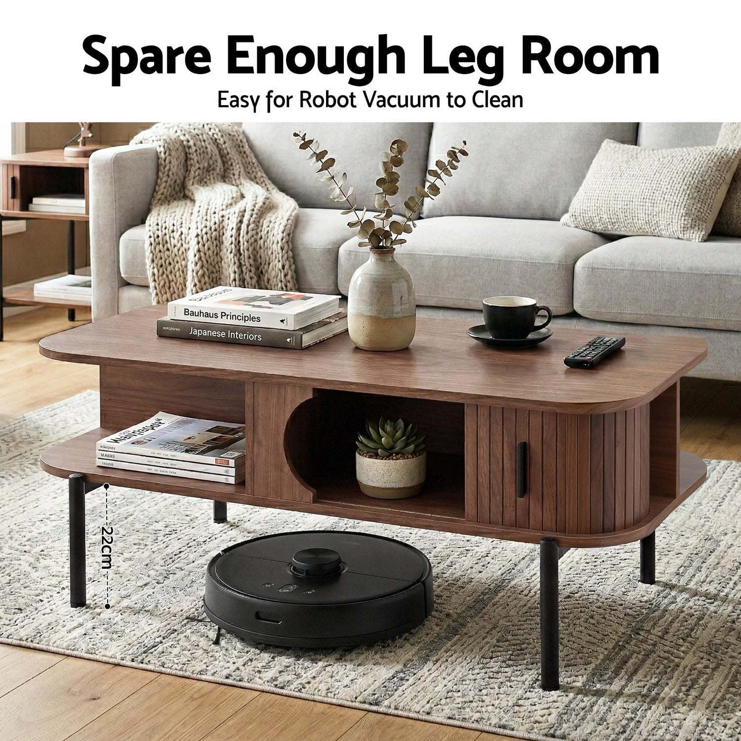 Artiss Coffee Table Living Room Center Table Shelf Cabinet Walnut-Furniture > Living Room > Coffee Tables-PEROZ Accessories