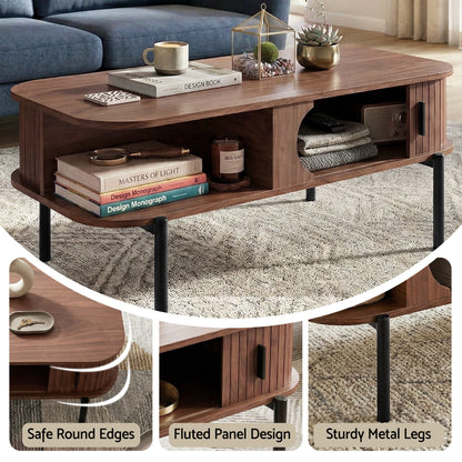Artiss Coffee Table Living Room Center Table Shelf Cabinet Walnut-Furniture > Living Room > Coffee Tables-PEROZ Accessories