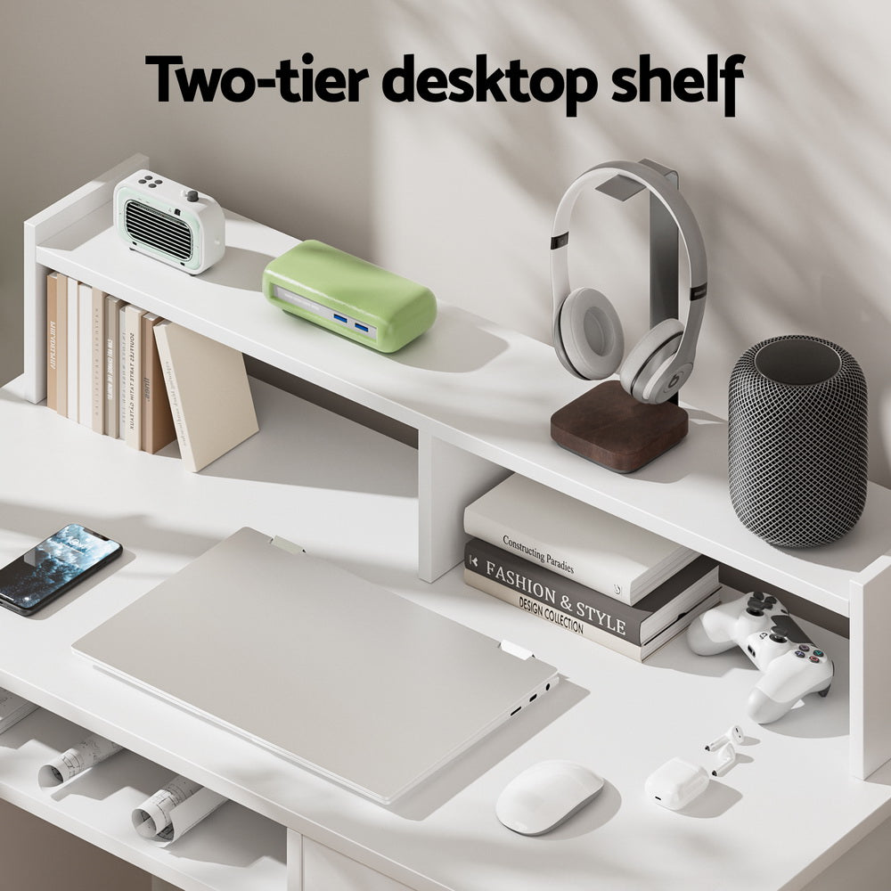 Artiss Computer Desk Shelf Drawer Cabinet White 100CM-Office Desks-PEROZ Accessories