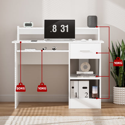 Artiss Computer Desk Shelf Drawer Cabinet White 100CM-Office Desks-PEROZ Accessories