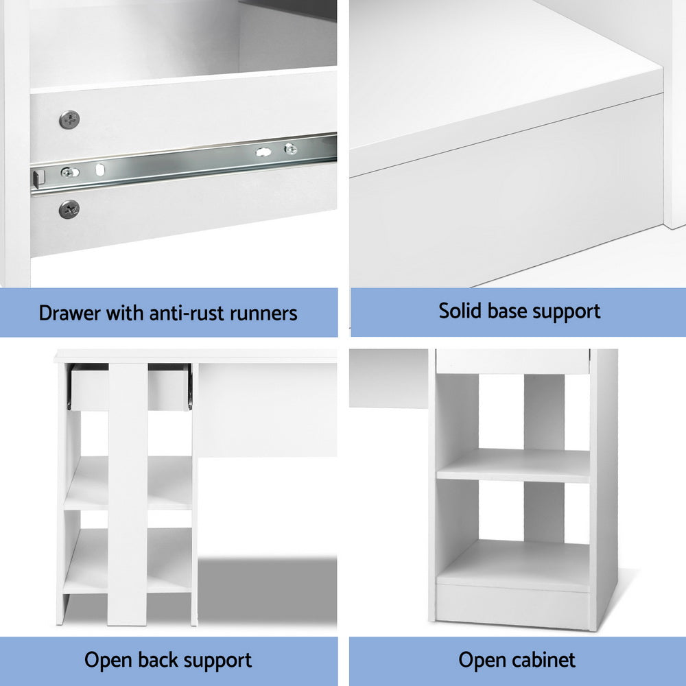 Artiss Computer Desk Shelf Drawer Cabinet White 100CM-Office Desks-PEROZ Accessories