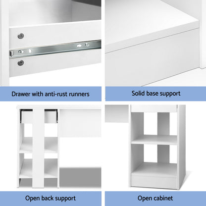 Artiss Computer Desk Shelf Drawer Cabinet White 100CM-Office Desks-PEROZ Accessories
