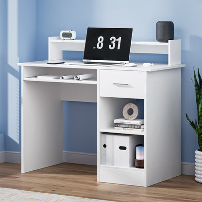 Artiss Computer Desk Shelf Drawer Cabinet White 100CM-Office Desks-PEROZ Accessories