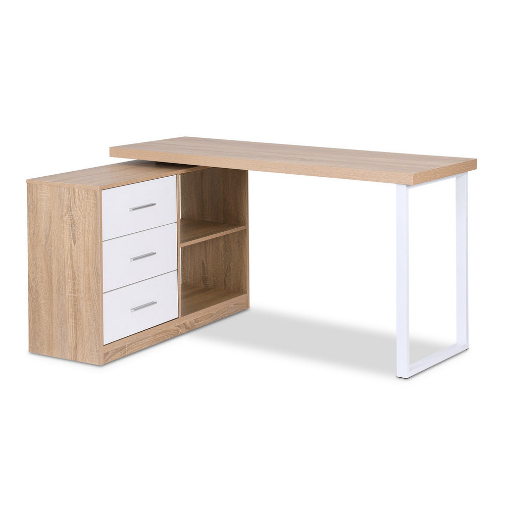 Artiss Computer Desk Swivelling L shape Home Office Storage Cabinet Oak-Furniture &gt; Office &gt; Desks-PEROZ Accessories
