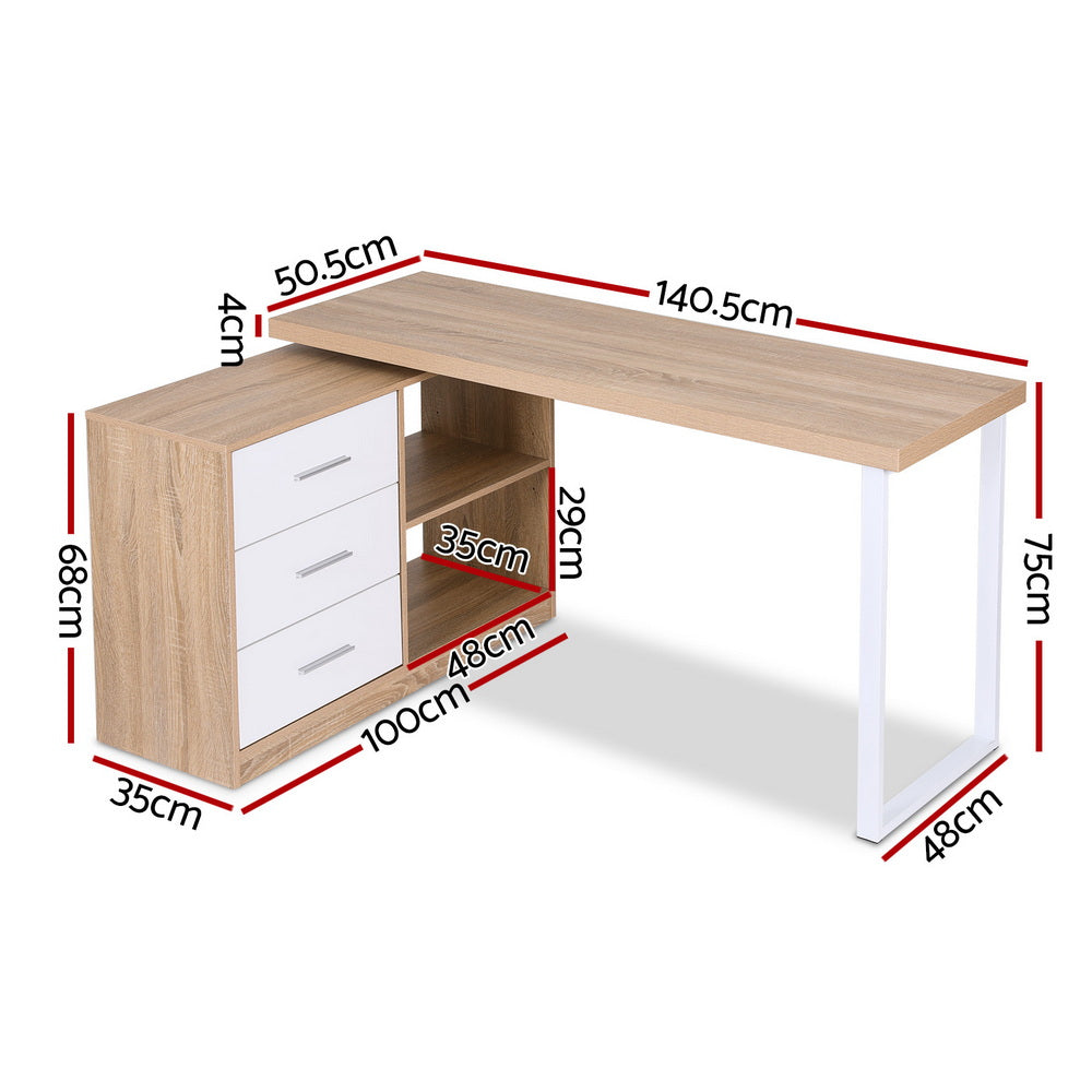 Artiss Computer Desk Swivelling L shape Home Office Storage Cabinet Oak-Furniture &gt; Office &gt; Desks-PEROZ Accessories