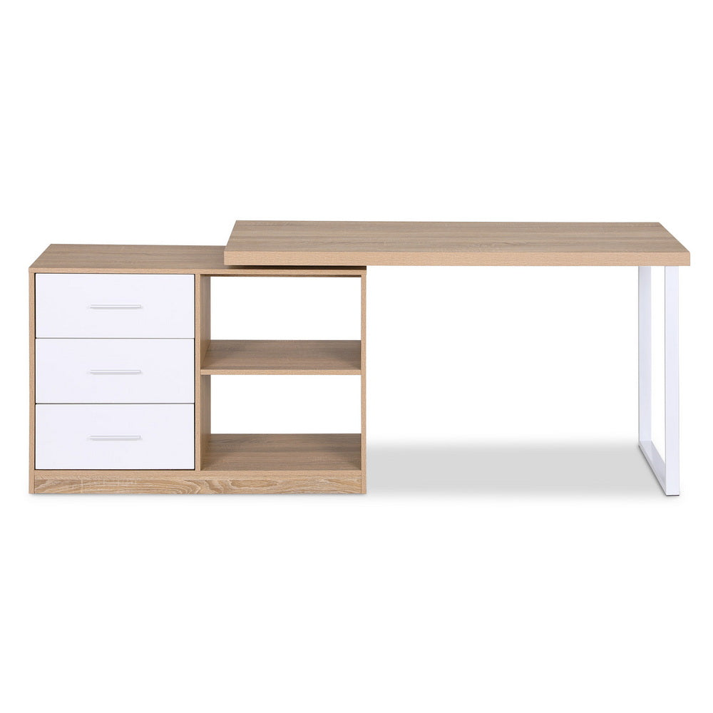 Artiss Computer Desk Swivelling L shape Home Office Storage Cabinet Oak-Furniture &gt; Office &gt; Desks-PEROZ Accessories