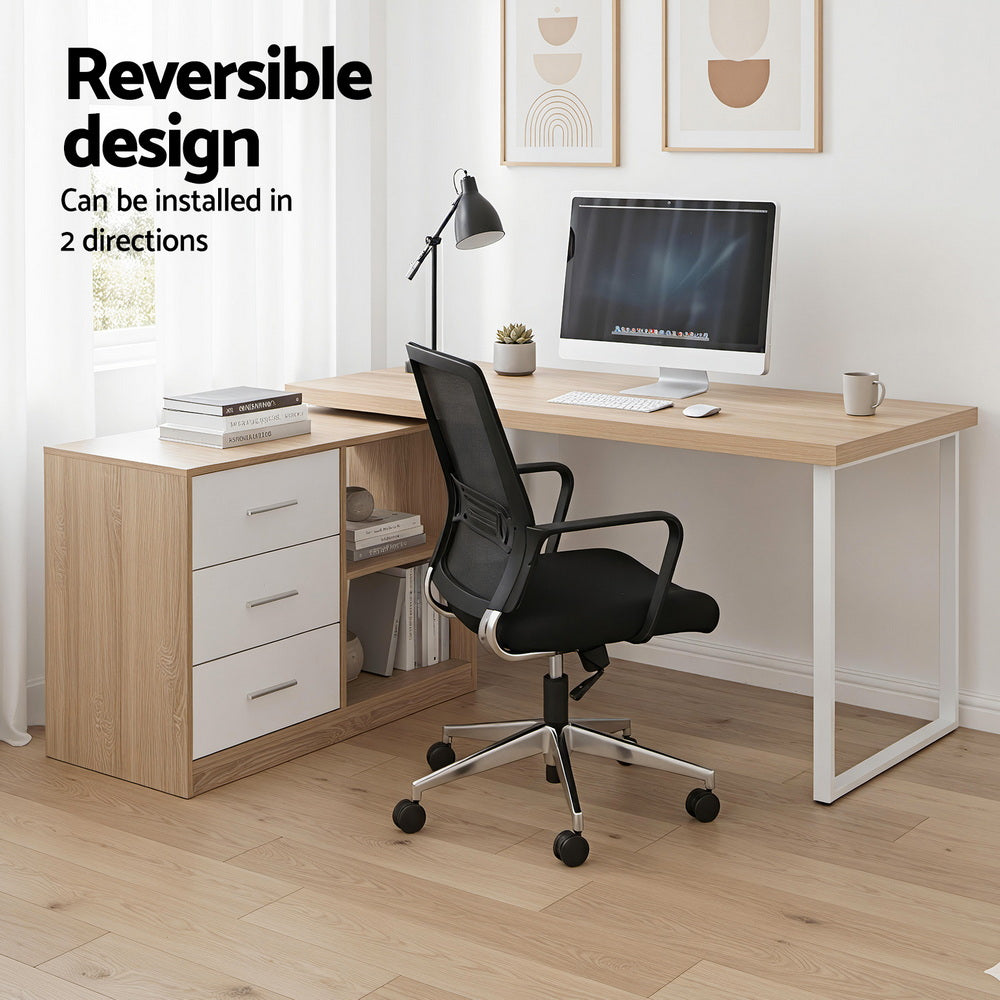 Artiss Computer Desk Swivelling L shape Home Office Storage Cabinet Oak-Furniture &gt; Office &gt; Desks-PEROZ Accessories