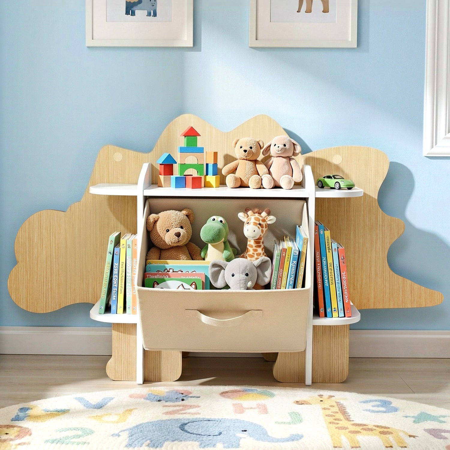 Keezi Dinosaur Kids Bookshelf 2-Tier Children&