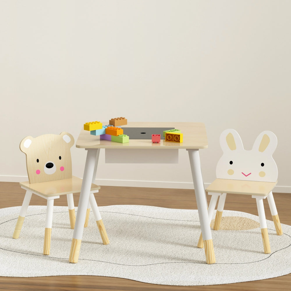 Keezi 3PCS Kids Table and Chairs Set Activity Desk Chalkboard Toy Hidden Storage-Baby &amp; Kids &gt; Baby &amp; Kid&