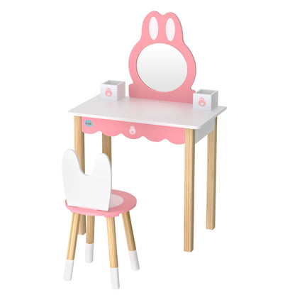1 Set of Keezi Kids Dressing Table Wooden Bunny Pink-Baby &amp; Kids &gt; Kid&