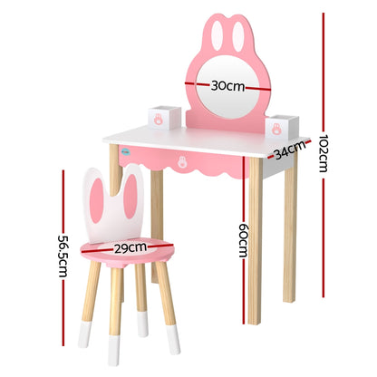 1 Set of Keezi Kids Dressing Table Wooden Bunny Pink-Baby &amp; Kids &gt; Kid&