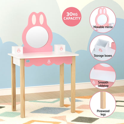 1 Set of Keezi Kids Dressing Table Wooden Bunny Pink-Baby &amp; Kids &gt; Kid&
