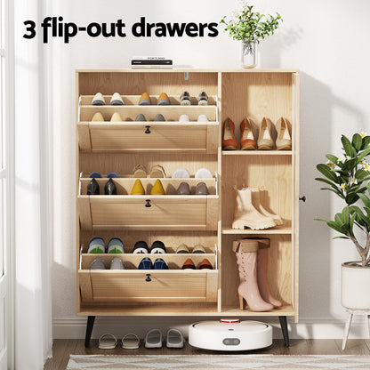 Artiss Shoe Rack Cabinet 3 Flip-out Drawers Pine-Furniture &gt; Living Room &gt; Shoe Storage-PEROZ Accessories