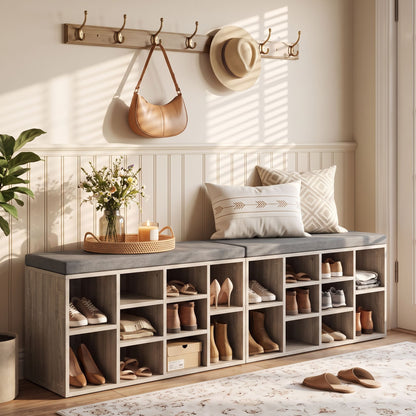Artiss Shoe Bench x2 Set Fabric Seat Pine Hallway Bedroom-Furniture > Living Room > Shoe Storage-PEROZ Accessories