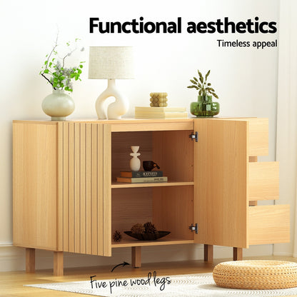 130cm Artiss Buffet Sideboard Cupboard Cabinet Pantry Storage Drawer Pine-Furniture &gt; Dining &gt; Buffets &amp; Sideboards-PEROZ Accessories