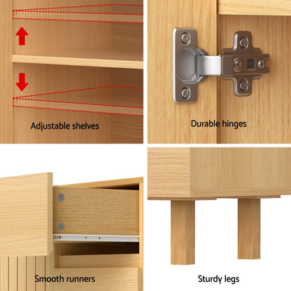 130cm Artiss Buffet Sideboard Cupboard Cabinet Pantry Storage Drawer Pine-Furniture &gt; Dining &gt; Buffets &amp; Sideboards-PEROZ Accessories