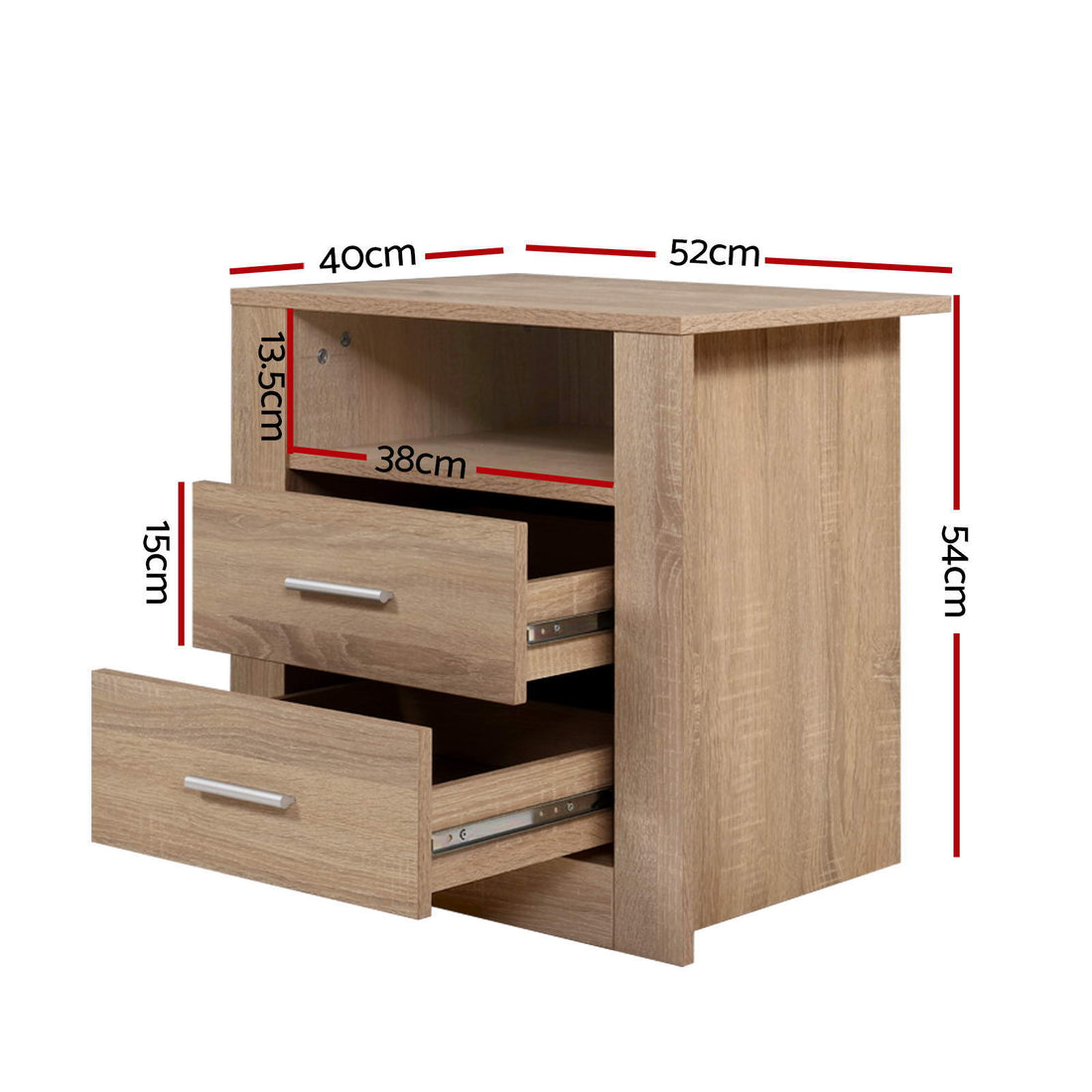 Artiss 2X Bedside Table 2 Drawers with Shelf - TARA Oak-Furniture &gt; Bedroom &gt; Bedside Tables-PEROZ Accessories