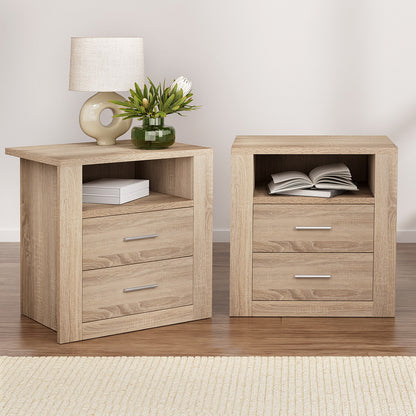 Artiss 2X Bedside Table 2 Drawers with Shelf - TARA Oak-Furniture &gt; Bedroom &gt; Bedside Tables-PEROZ Accessories