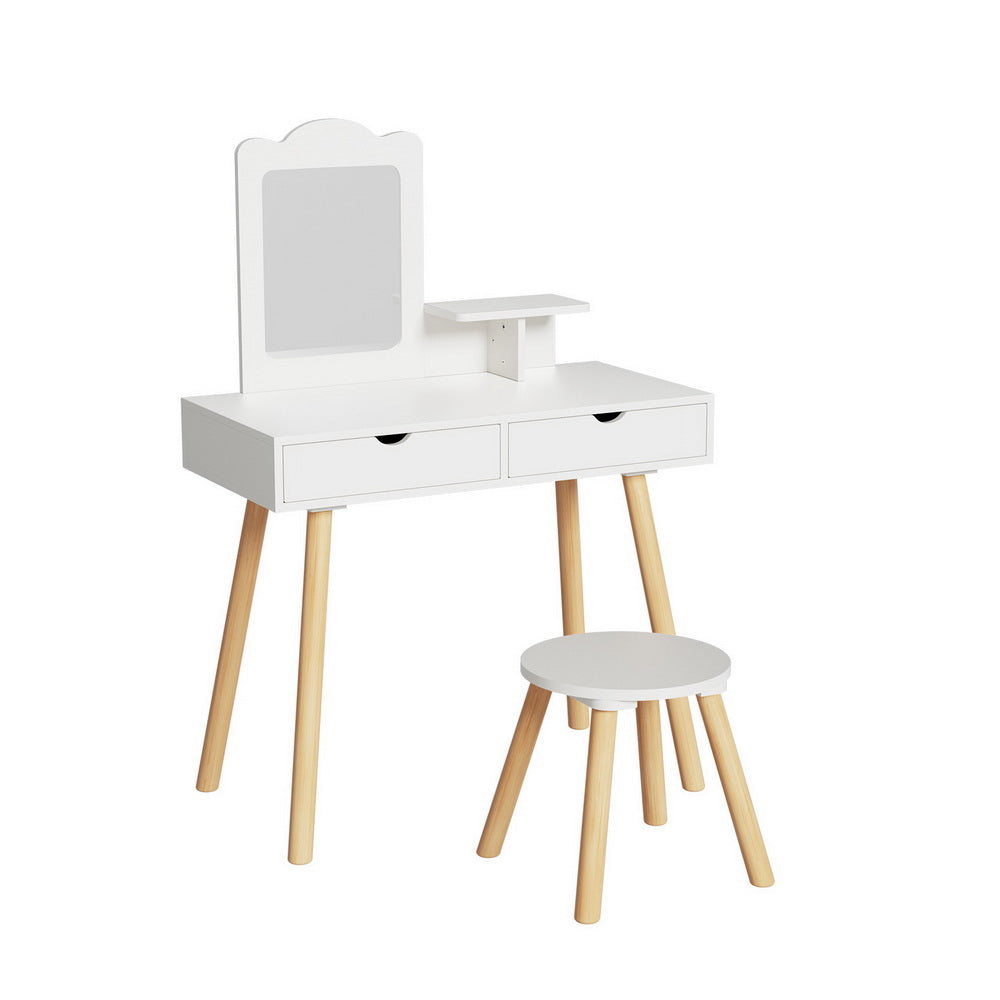 Keezi Kids Dressing Table Vanity Makeup Chair Set with Mirror Drawers Wooden Legs-Baby &amp; Kids &gt; Kid&
