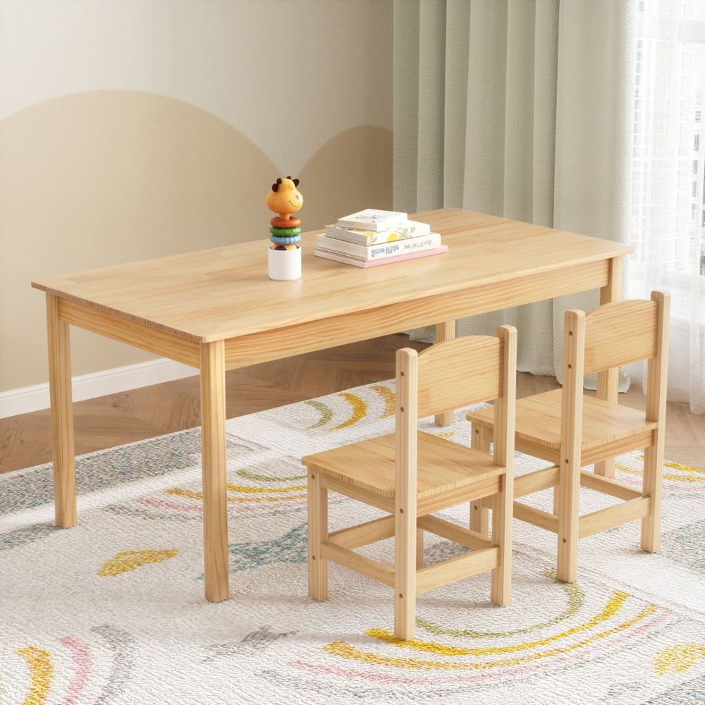 1 Keezi Kids Table and 2 Chairs Set Pinewood-Baby &amp; Kids &gt; Kid&