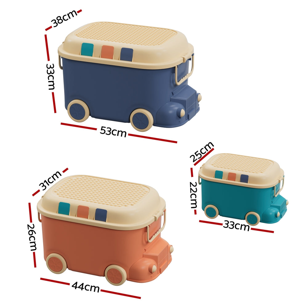 Keezi 3PCS Toy Storage Box Cute Car Toy Container Kids Toys Organiser Snack Boxes-Baby &amp; Kids &gt; Kid&