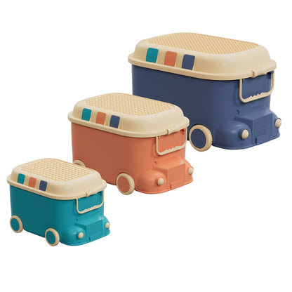 Keezi 3PCS Toy Storage Box Cute Car Toy Container Kids Toys Organiser Snack Boxes-Baby &amp; Kids &gt; Kid&