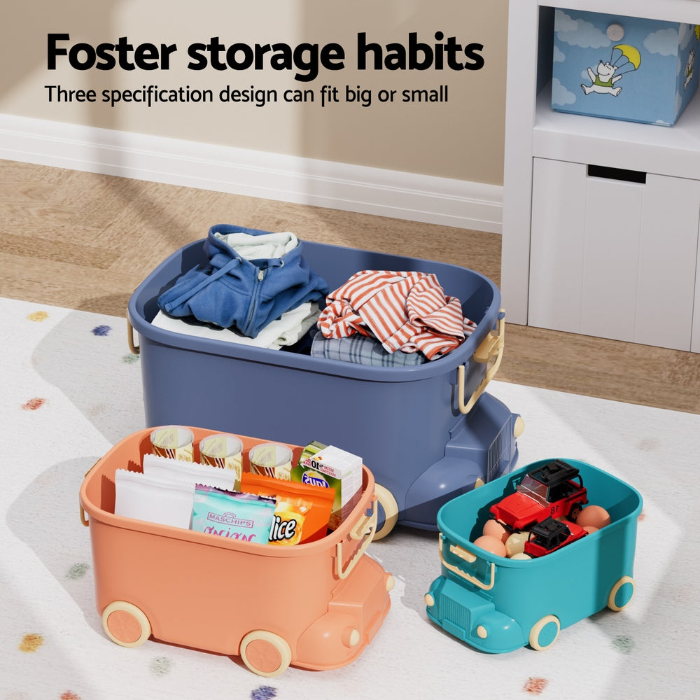 Keezi 3PCS Toy Storage Box Cute Car Toy Container Kids Toys Organiser Snack Boxes-Baby &amp; Kids &gt; Kid&