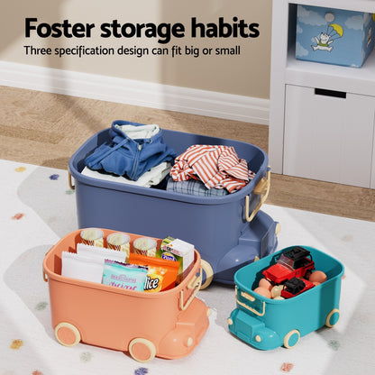 Keezi 3PCS Toy Storage Box Cute Car Toy Container Kids Toys Organiser Snack Boxes-Baby &amp; Kids &gt; Kid&
