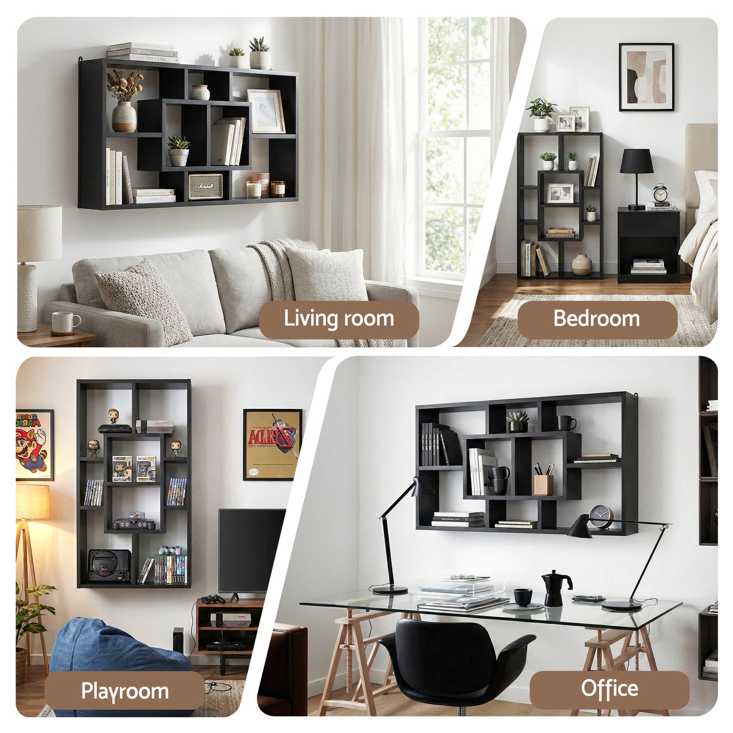 Artiss Floating Wall Shelves Bookshelf Black-Furniture > Living Room > Bookcases &amp; Shelves-PEROZ Accessories