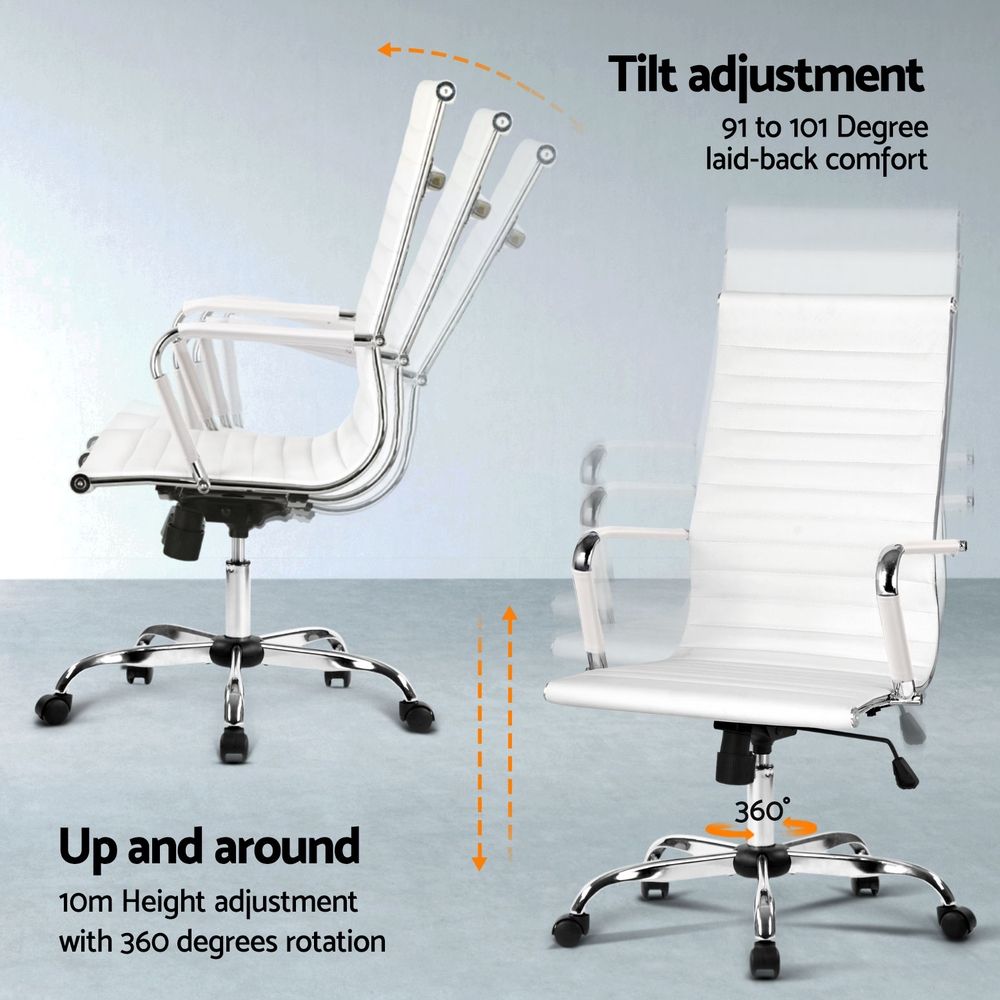 Artiss Office Desk and Chair Set L Shape Computer Desk 150cm with Storage Cabinet &amp; Drawers, Ergonomic PU Leather Office Chair, White Home Office Furniture