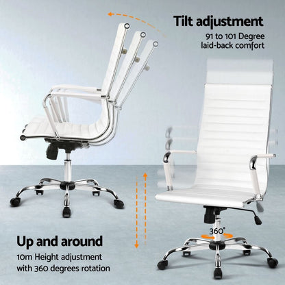 Artiss Office Desk and Chair Set L Shape Computer Desk 150cm with Storage Cabinet &amp; Drawers, Ergonomic PU Leather Office Chair, White Home Office Furniture