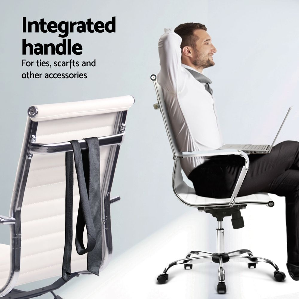 Artiss Office Desk and Chair Set L Shape Computer Desk 150cm with Storage Cabinet &amp; Drawers, Ergonomic PU Leather Office Chair, White Home Office Furniture