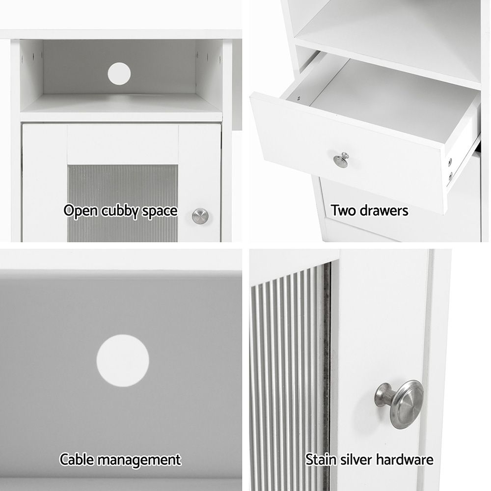 Artiss Office Desk and Chair Set L Shape Computer Desk 150cm with Storage Cabinet &amp; Drawers, Ergonomic PU Leather Office Chair, White Home Office Furniture