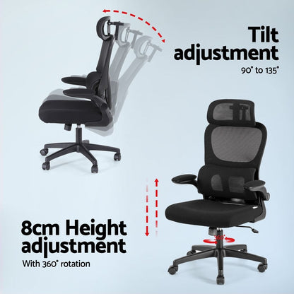 Artiss Office Desk and Chair Set L Shaped Computer Desk 136cm with 2 Tier Storage Shelves, Ergonomic Mesh Office Chair with Adjustable Headrest, Flip-Up Armrests &amp; Lumbar Support