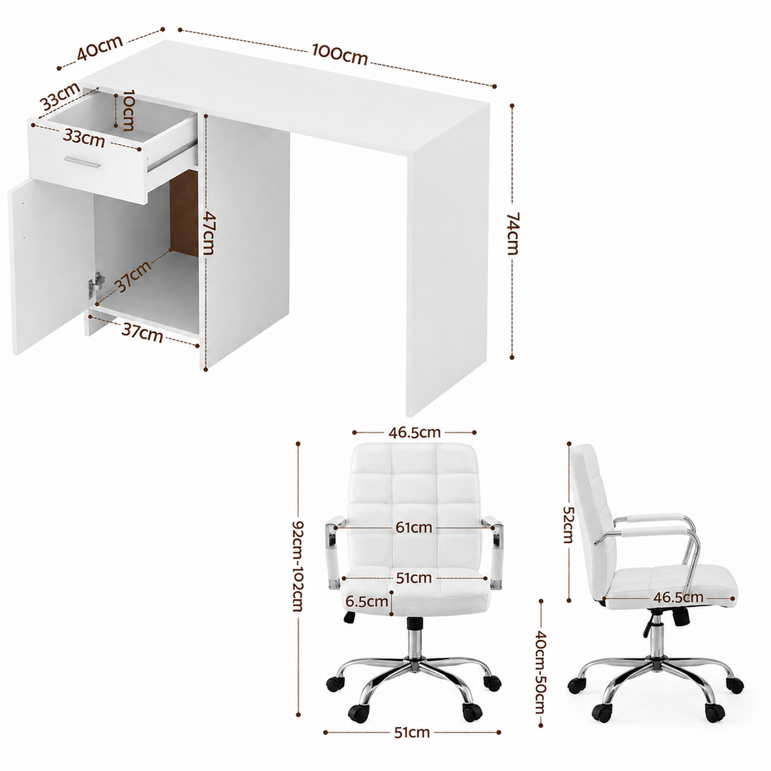 Artiss Office Desk and Chair Set 100cm Computer Desk PU Leather Office Chair-Furniture > Office > Desks-PEROZ Accessories