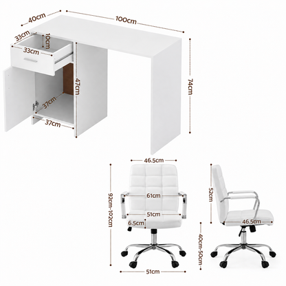 Artiss Office Desk and Chair Set 100cm Computer Desk PU Leather Office Chair