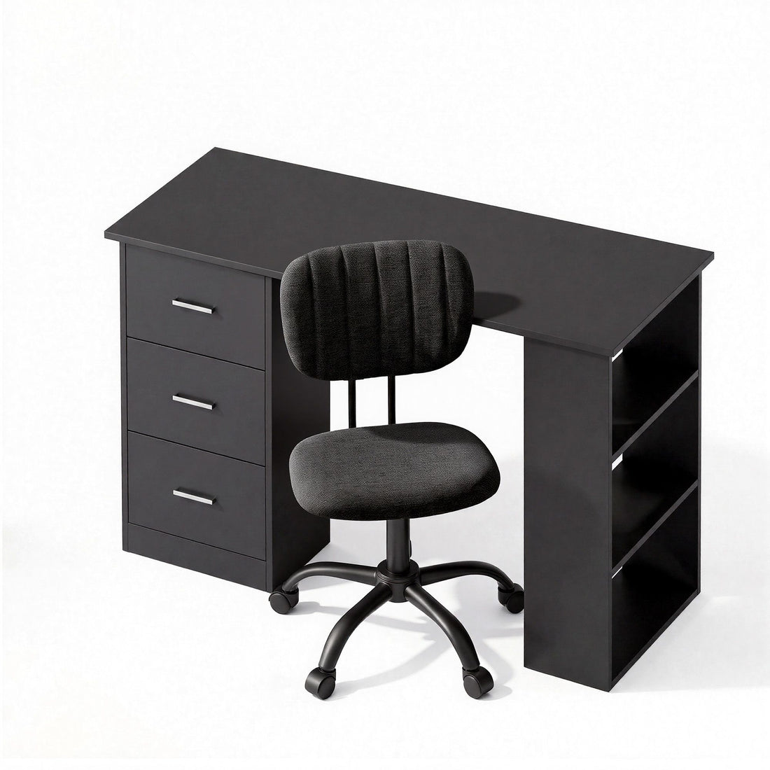 Artiss Office Desk &amp; Chair Set 120cm Computer Desk with 3 Drawers &amp; Open Shelves, Ergonomic Armless Office Chair with Wheels, Height Adjustable for Home Office Study-Furniture > Office > Desks-PEROZ Accessories