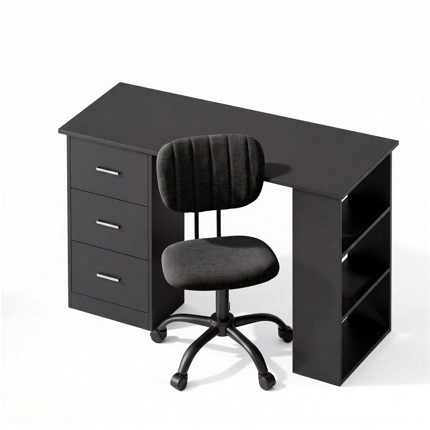 Artiss Office Desk &amp; Chair Set 120cm Computer Desk with 3 Drawers &amp; Open Shelves, Ergonomic Armless Office Chair with Wheels, Height Adjustable for Home Office Study