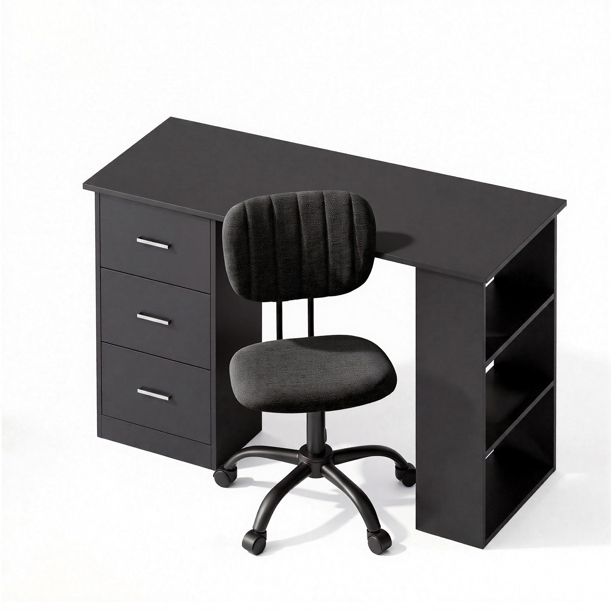 Artiss Office Desk &amp; Chair Set 120cm Computer Desk with 3 Drawers &amp; Open Shelves, Ergonomic Armless Office Chair with Wheels, Height Adjustable for Home Office Study