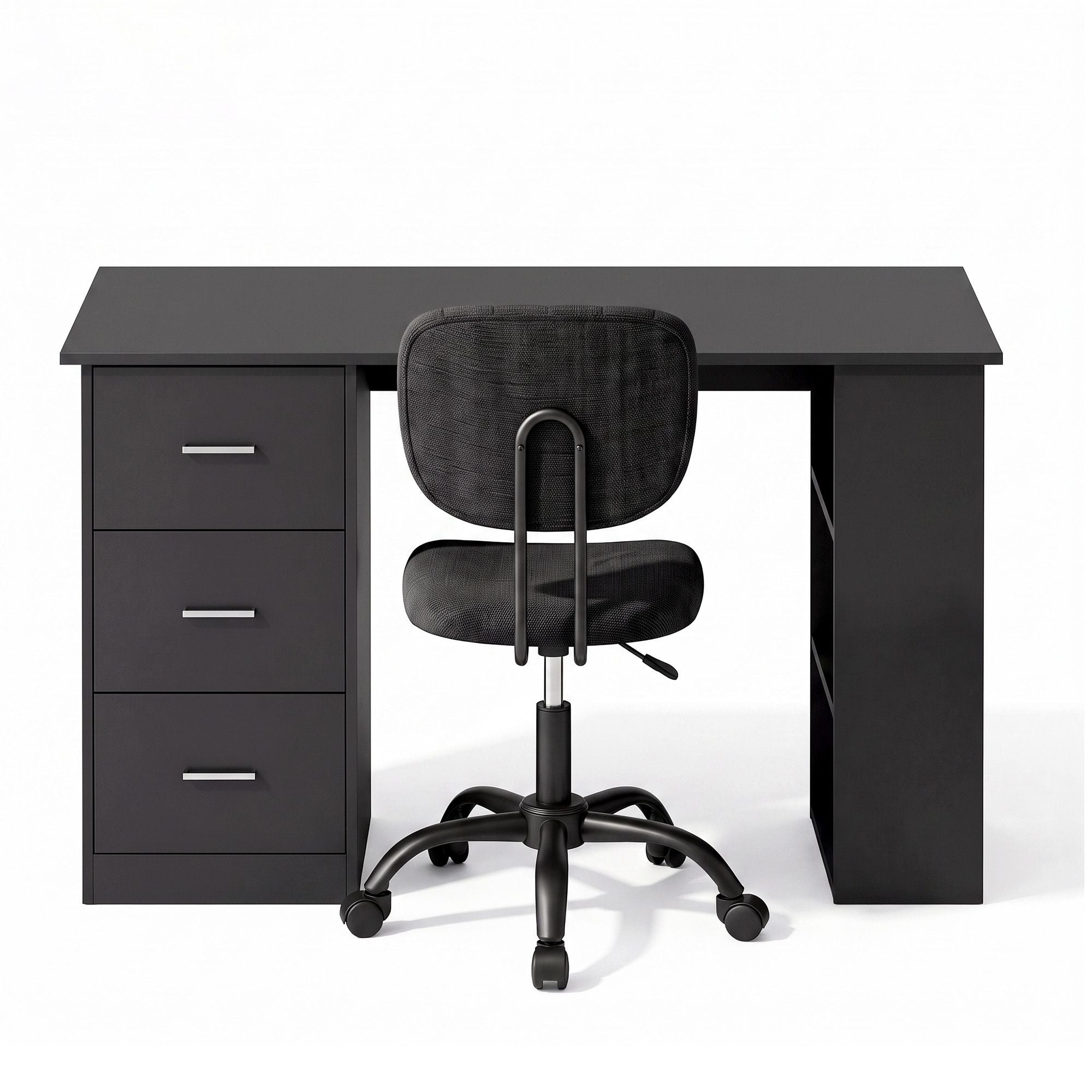 Artiss Office Desk &amp; Chair Set 120cm Computer Desk with 3 Drawers &amp; Open Shelves, Ergonomic Armless Office Chair with Wheels, Height Adjustable for Home Office Study